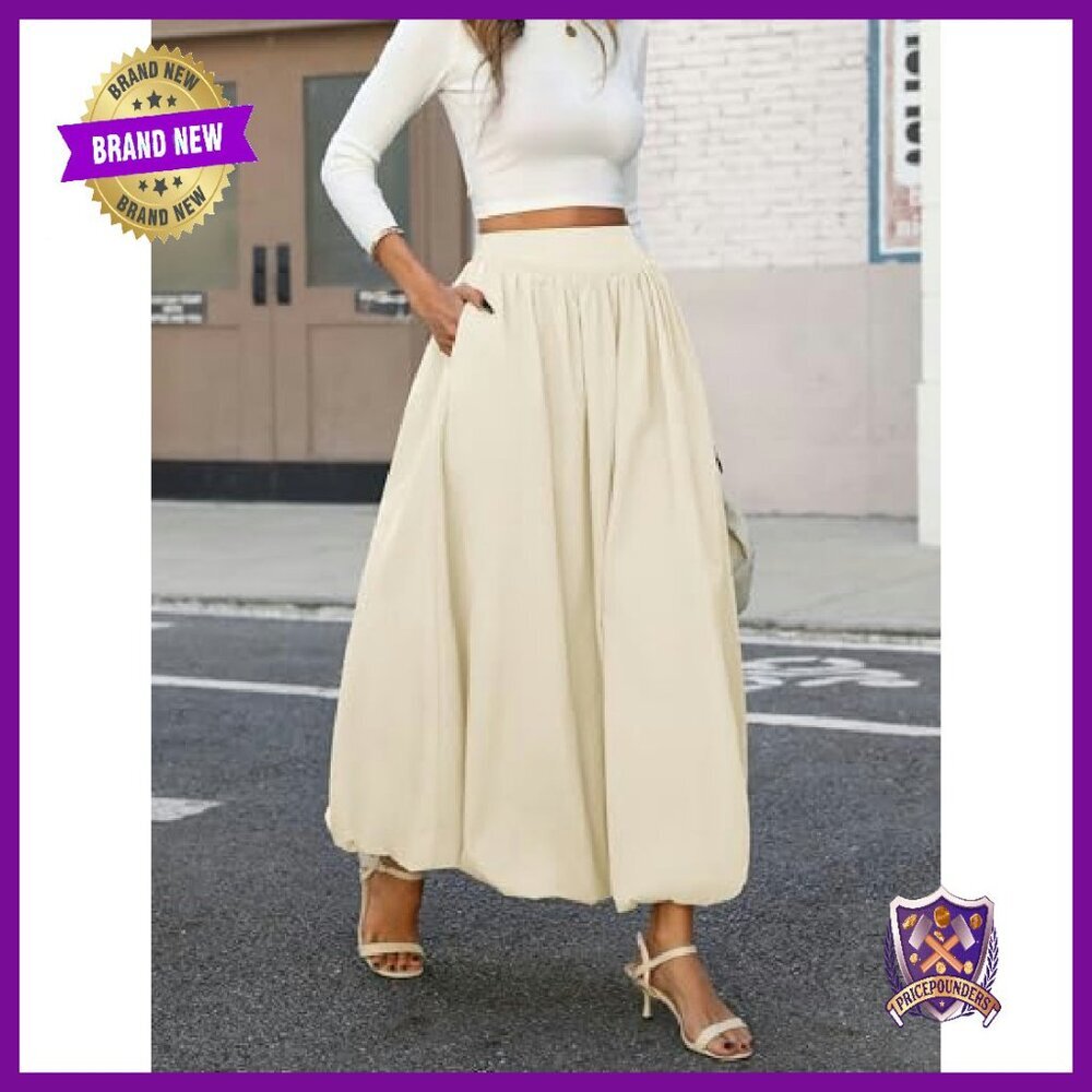 Bubble Hem Maxi Skirt with Pockets, Elastic Waist A-Line - Picture 3 of 8